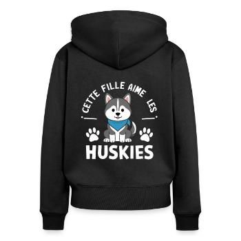 Nur ein Mädchen, das Huskys liebt Husky-Geschenk - Frauen Premium Bio Zip Hoodie - Schwarz - Hinten - Julia (174cm)