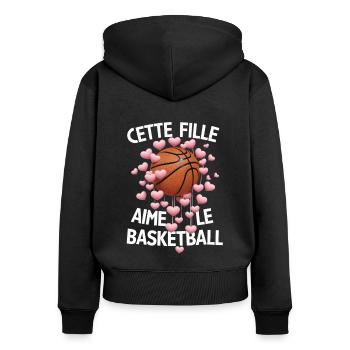 Juste une Fille qui Aime le Basketball Cadeau - Sweat à capuche zippé Premium bio Femme - noir - Dos - Julia (174cm)