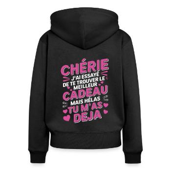 Chérie Trouver Le Meilleur Cadeau Couple Amour - Sweat à capuche zippé Premium bio Femme - noir - Dos - Julia (174cm)