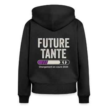 Zukünftige Tante 2025 Schwangerschaftsankündigung Tante - Frauen Premium Bio Zip Hoodie - Schwarz - Hinten - Julia (174cm)