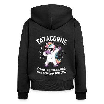 Tatacorn Tante Einhorn Humor Tante Familie Geschenk - Frauen Premium Bio Zip Hoodie - Schwarz - Hinten - Julia (174cm)