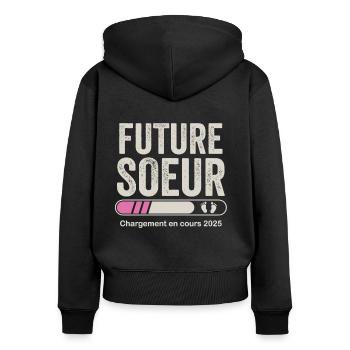 Cadeau Annonce Grossesse Soeur Future Soeur 2025 - Sweat à capuche zippé Premium bio Femme - noir - Dos - Julia (174cm)