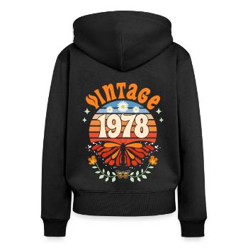 Rétro et Vintage 1978 Femme 45 Ans Anniversaire - Sweat à capuche zippé Premium bio Femme - noir - Dos - Julia (174cm)