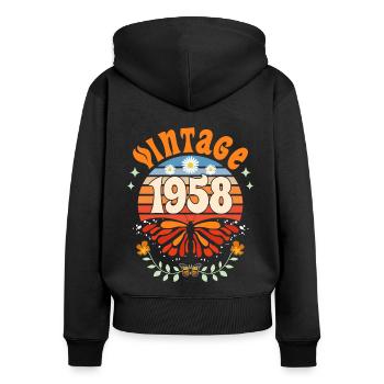 Rétro et Vintage 1958 Femme 65 Ans Anniversaire - Sweat à capuche zippé Premium bio Femme - noir - Dos - Julia (174cm)