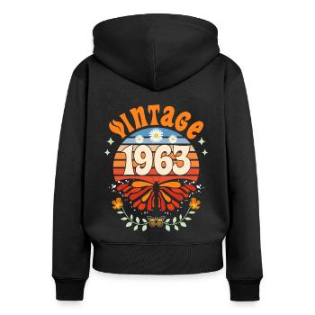 Rétro et Vintage 1963 Femme 60 Ans Anniversaire - Sweat à capuche zippé Premium bio Femme - noir - Dos - Julia (174cm)