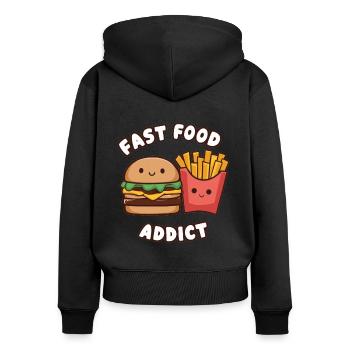 Fast Food Addict Fries and Burgers Gift - Women's Premium Organic Zip Hoodie - black - Back - Julia (174cm)