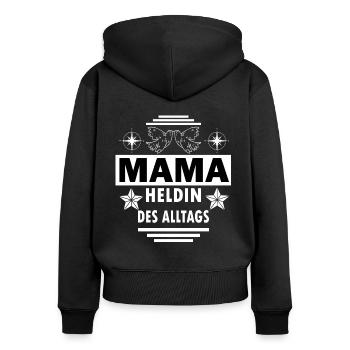 Muttertag Mama Heldin - Frauen Premium Bio Zip Hoodie - Schwarz - Hinten - Julia (174cm)