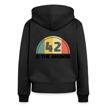 Antwort 42 - Frauen Premium Bio Zip Hoodie - Schwarz - Hinten - Julia (174cm)