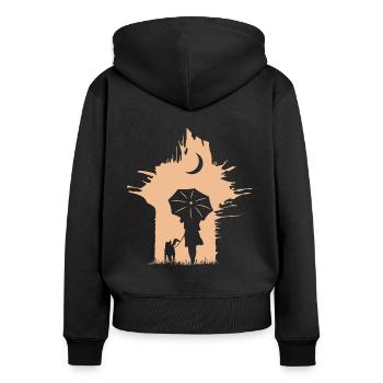 Mum silhouette with dog in rain umbrella - Women's Premium Organic Zip Hoodie - black - Back - Julia (174cm)