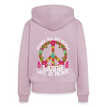 Symbole de la paix mondiale Fleurs Imagine - Sweat à capuche zippé Premium bio Femme - rose poudré - Dos - Julia (174cm)