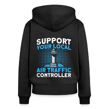 Luftverkehrskontrolle Flughafen Geschenk - Frauen Premium Bio Zip Hoodie - Schwarz - Hinten - Julia (174cm)