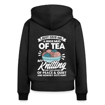 Stricken Stoff Stricken Garn stricken Geschenk - Frauen Premium Bio Zip Hoodie - Schwarz - Hinten - Julia (174cm)