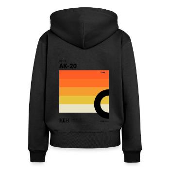 80er Design Kassette Label Motiv Farbverlauf - Frauen Premium Bio Zip Hoodie - Schwarz - Hinten - Julia (174cm)
