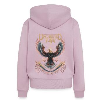Unchained Flight - Eagle & Sacred Geometry - Frauen Premium Bio Zip Hoodie - Altrosa - Hinten - Julia (174cm)