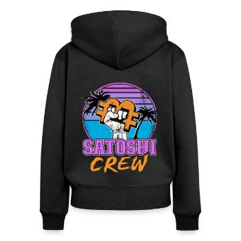 Satoshi Crew Cryptocurrency Retrowave BTC Bitcoin - Women's Premium Organic Zip Hoodie - black - Back - Julia (174cm)