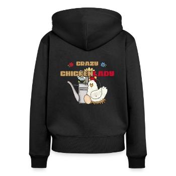 Boîte d’arrosage de poulet vintage Crazy Chickenlady - Sweat à capuche zippé Premium bio Femme - noir - Dos - Julia (174cm)