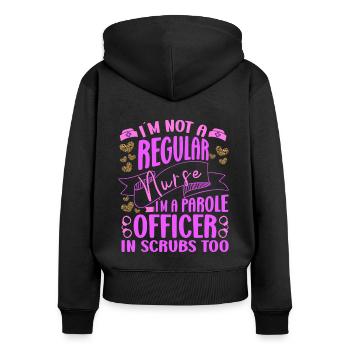 Soins infirmiers correctionnels Je ne suis pas régulier Je suis agent - Sweat à capuche zippé Premium bio Femme - noir - Dos - Julia (174cm)