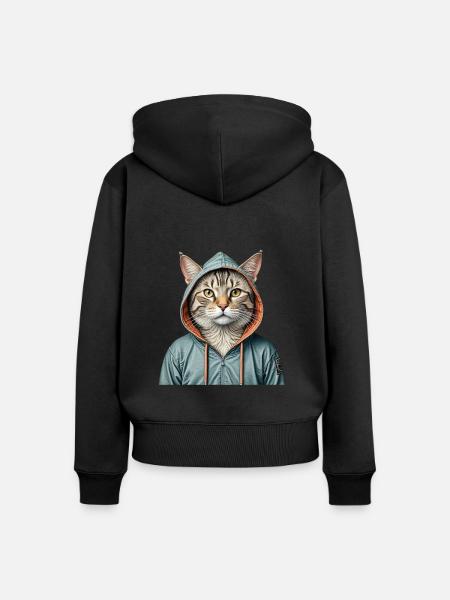 Katze trägt eine Jacke - Frauen Premium Bio Zip Hoodie - Schwarz