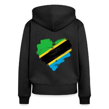 Tanzanie - Sweat à capuche zippé Premium bio Femme - noir - Dos - Julia (174cm)
