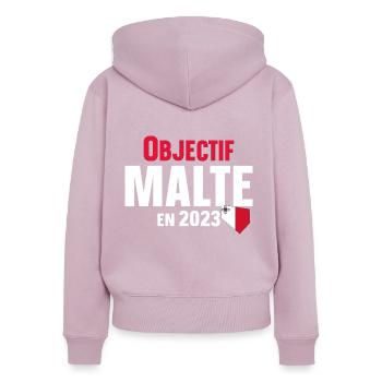 Malte 2023 Maltais Europe Pays Cadeau Humour - Sweat à capuche zippé Premium bio Femme - rose poudré - Dos - Julia (174cm)