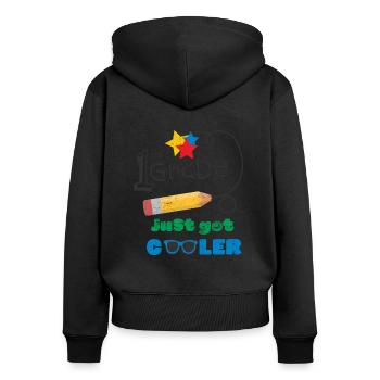 ERSTE KLASSE COOL SCHULANFANG SCHULTAG ABC SPRÜCHE - Frauen Premium Bio Zip Hoodie - Schwarz - Hinten - Julia (174cm)