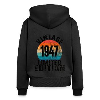 Année de naissance 1947 Vintage Limited Edition Retro - Sweat à capuche zippé Premium bio Femme - noir - Dos - Julia (174cm)