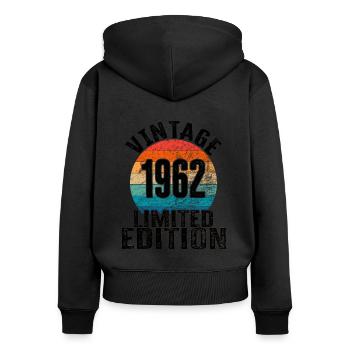 Année de naissance 1962 Vintage Limited Edition Retro - Sweat à capuche zippé Premium bio Femme - noir - Dos - Julia (174cm)