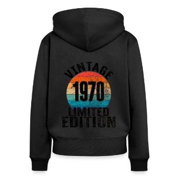 Année de naissance 1970 Vintage Limited Edition Retro - Sweat à capuche zippé Premium bio Femme - noir - Dos - Julia (174cm)