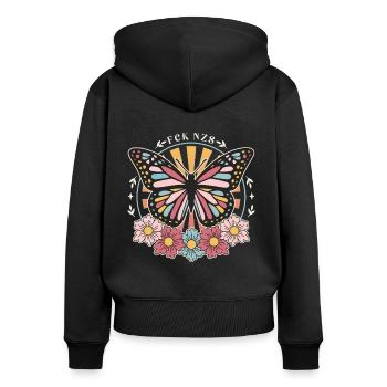 Subtiles Antifaschistisches FCK NZS Frauen - Frauen Premium Bio Zip Hoodie - Schwarz - Hinten - Julia (174cm)