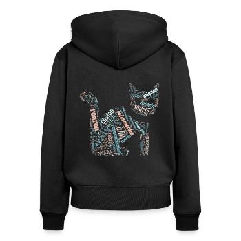 Chat : mots autour du chat pour amoureux des chats - Sweat à capuche zippé Premium bio Femme - noir - Dos - Julia (174cm)