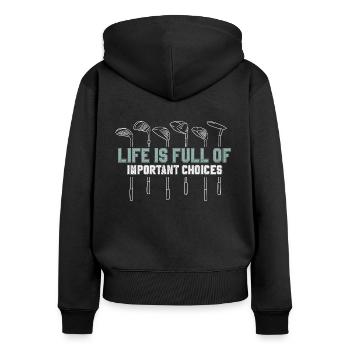 Golf Golfschläger - Frauen Premium Bio Zip Hoodie - Schwarz - Hinten - Julia (174cm)