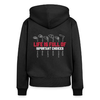 Golf Golfschläger - Frauen Premium Bio Zip Hoodie - Schwarz - Hinten - Julia (174cm)