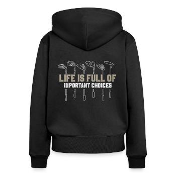 Golf Golfschläger - Frauen Premium Bio Zip Hoodie - Schwarz - Hinten - Julia (174cm)