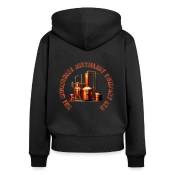 DIE MOONSHINE DESTILLERIE 2 - Frauen Premium Bio Zip Hoodie - Schwarz - Hinten - Julia (174cm)