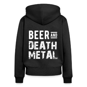 Bier und Death Metal Musik - Frauen Premium Bio Zip Hoodie - Schwarz - Hinten - Julia (174cm)