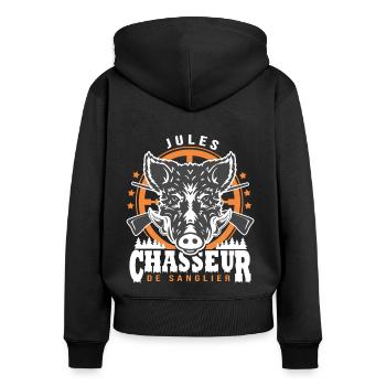 Jules chasseur de sanglier Humour Chasse - Sweat à capuche zippé Premium bio Femme - noir - Dos - Julia (174cm)