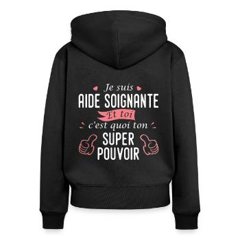 aide soignante profession métier aide soignante - Sweat à capuche zippé Premium bio Femme - noir - Dos - Julia (174cm)