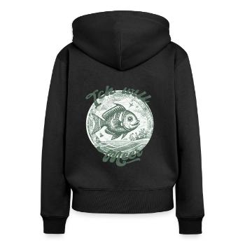Ich will Meer - Vintage Fish - Frauen Premium Bio Zip Hoodie - Schwarz - Hinten - Julia (174cm)