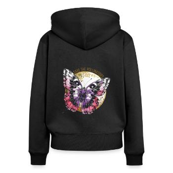 Rettet die Bestäuber - Violet Butterfly - Frauen Premium Bio Zip Hoodie - Schwarz - Hinten - Julia (174cm)