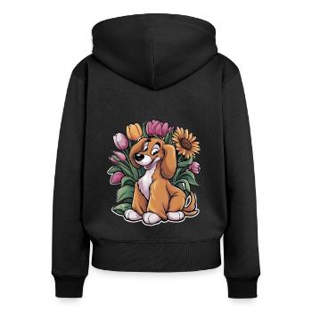 Lévrier afghan aux tulipes et tournesols - Sweat à capuche zippé Premium bio Femme - noir - Dos - Julia (174cm)