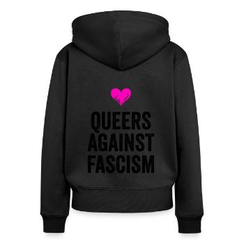 LES QUEERS CONTRE LE FASCISME - Sweat à capuche zippé Premium bio Femme - noir - Dos - Julia (174cm)
