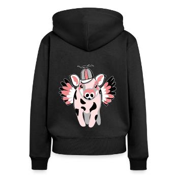 small winged pig - Women's Premium Organic Zip Hoodie - black - Back - Julia (174cm)