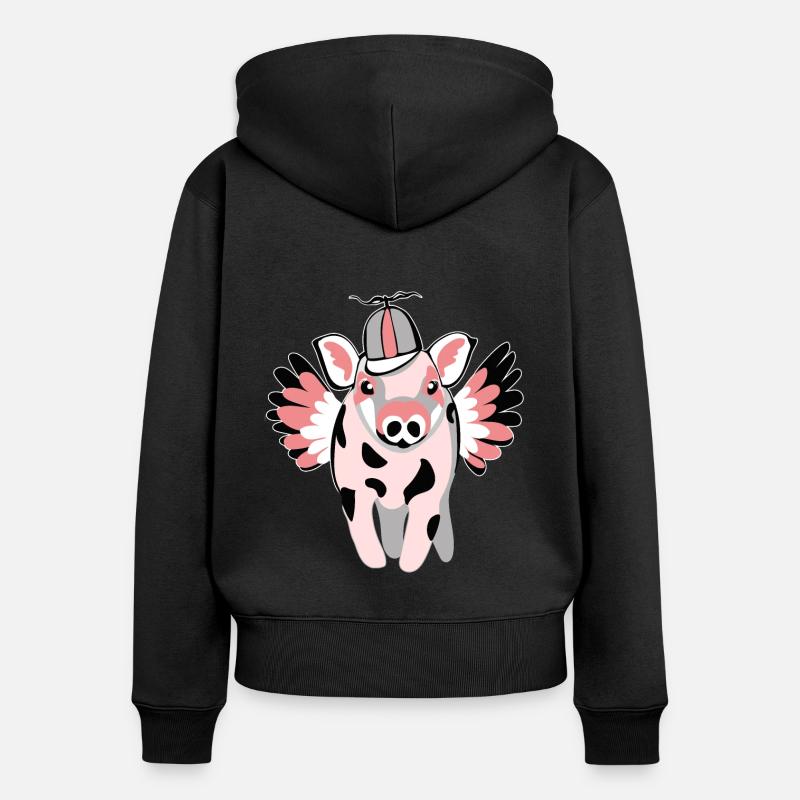 petit cochon ailé - Sweat à capuche zippé Premium bio Femme - noir
