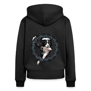 border collie au pneu - Sweat à capuche zippé Premium bio Femme - noir - Dos - Julia (174cm)