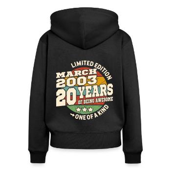 Awesome since march 2003 - 20 years old - Women's Premium Organic Zip Hoodie - black - Back - Julia (174cm)