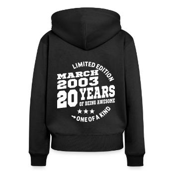 20 years old - Awesome since march 2003 - Women's Premium Organic Zip Hoodie - black - Back - Julia (174cm)