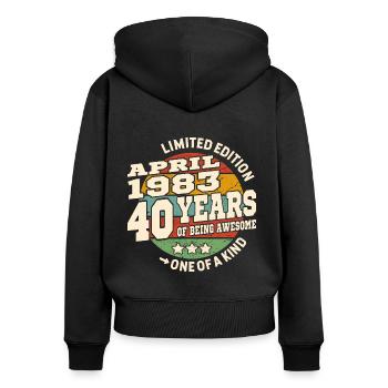 Born in April 1983 - 40 years old - Women's Premium Organic Zip Hoodie - black - Back - Julia (174cm)