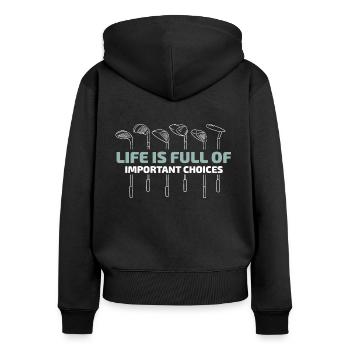 Wähle deinen Golfschläger - Frauen Premium Bio Zip Hoodie - Schwarz - Hinten - Julia (174cm)