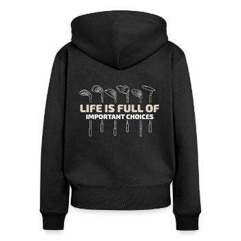 Golf Golfschläger - Frauen Premium Bio Zip Hoodie - Schwarz - Hinten - Julia (174cm)