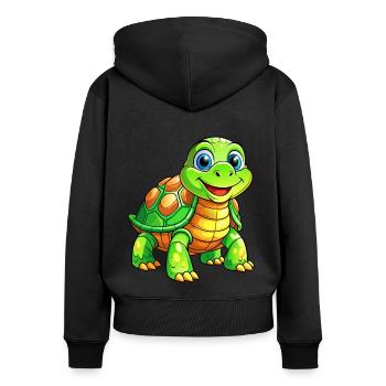 Mega süße Schildkröte - Frauen Premium Bio Zip Hoodie - Schwarz - Hinten - Julia (174cm)